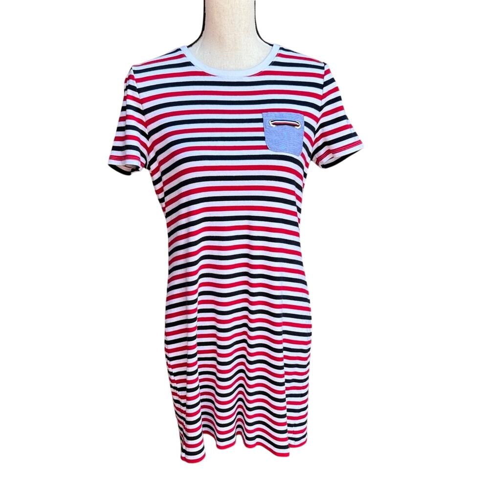 Tommy Hilfiger Women’s Large Nautical Striped Cotton T-Shirt Dress Pocket Preppy